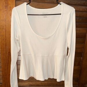 American Eagle Outfitters Cream Ribbed Long Sleeve Top